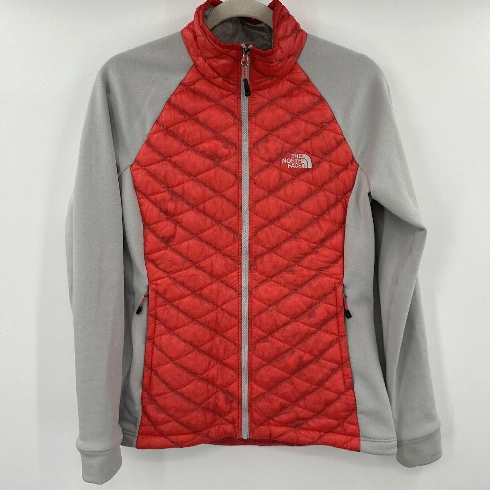 The North Face Pink Gray Puffer Full Zup Sweat Shirt Size Medium